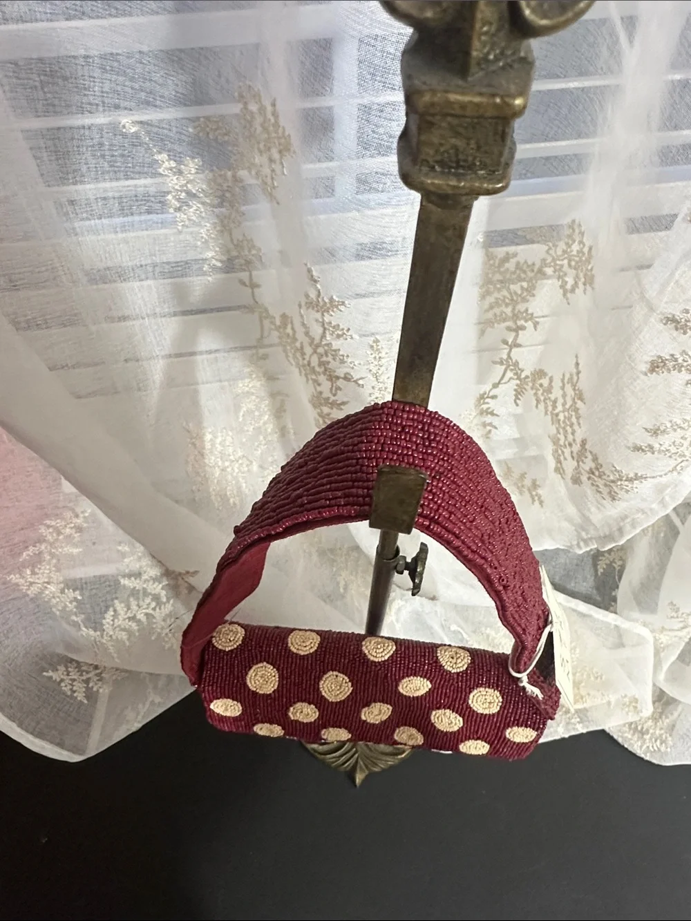 Sol and Mer wine colored cream polka dots beaded shoulder bag